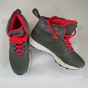 New Balance Olive Green and Red High-Top Sneakers